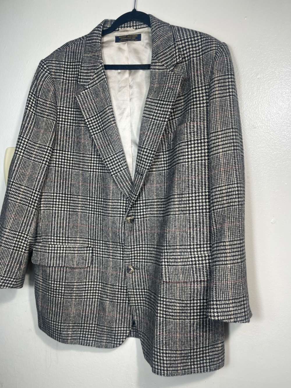 Vtg Brooks Brothers Camel Hair Sport Coat Mens 43R Gray Black Glen Plaid Jacket